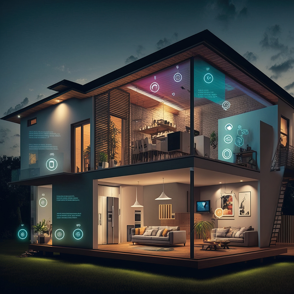 Digital mockup showing the different rooms of a "smart" home